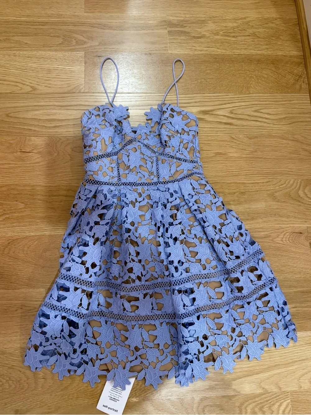 Self-Portrait Lilac Floral Lace Spaghetti-Strap Mini Dress - Picture 3 of 5